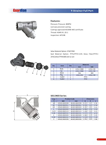 1" Y Strainer Stainless Steel 316 800 PSI WOG 20 Mesh - size: 1