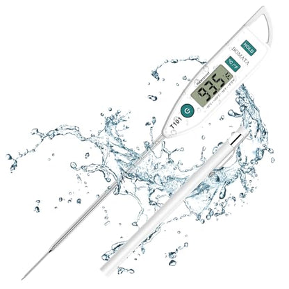 BOMATA Waterproof IPX7 Thermometer for Water, Liquid, Candle and Cooking. Instant Read Food Thermometer with Long Probe for Cooking, Meat, BBQ! T101 White - color: White