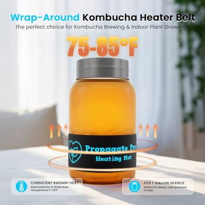 Wrap Around Kombucha Heater Belt | Propagate Pro Brewing and Fermentation Heat Mat Warmer | Keeps Your SCOBY Happy and Productive with Stickon Thermometer - size: 3 inch x 20 inch