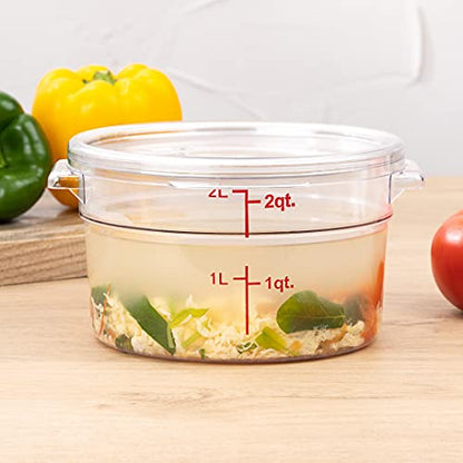 Restaurantware Met Lux 2 Quart Food Storage Container, 1 Round Commercial Storage Container - Lid Sold Separately, With Volume Markers, Clear Plastic Food Prep Bucket, Space-Saving Storage - size: 2 qt, style: 1 Count