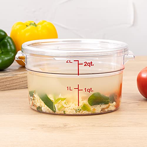 Restaurantware Met Lux 2 Quart Food Storage Containers 10 Round Commercial Storage Containers - Lids Sold Separately With Volume Markers Clear Plastic Food Prep Buckets Space-Saving Storage - size: 2 qt, style: 10 Count