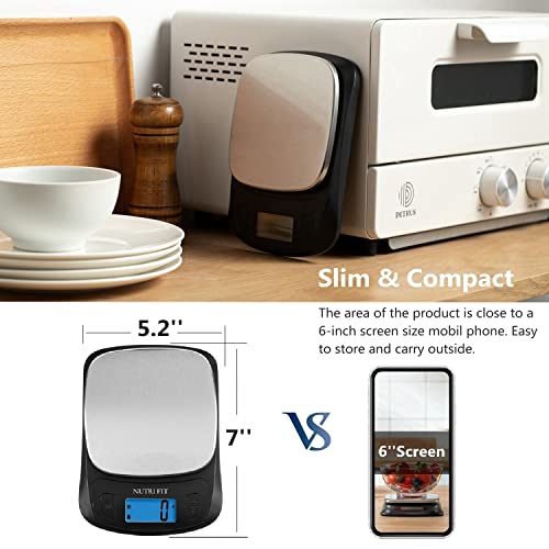 NUTRI FIT Ultra Slim Kitchen Scale Digital Food Weight Scale for Baking Cooking in Grams and Ounces Tare & Backlit LCD Display 11lb 5kg Capacity- Black/Stainless Steel - color: Black