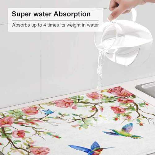 Hummingbird Butterfly Magnolia Dish Drying Mat For Kitchen Counter, Super Absorbent Microfiber Dish Drying Pad, Kitchen Gadgets For Easy Clean Multi-Use Large 18"x24" - color: Hummingbird Butterfly Magnolia