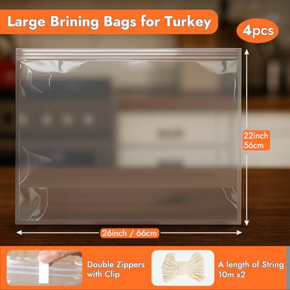 4 Pack Large Turkey Brine Bags | 26"×22" | Thickened Brining Bag | Holds up to 35lbs | Double Zippers Seal | Heavy Duty Brine Bags for Meat | Thanksgiving & Holiday Feast Essential - size: 4 Pack