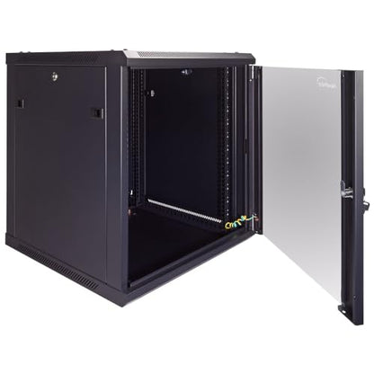 NavePoint 12U Server Cabinet Wall Mount Rack Enclosure Includes 2 Fans, Locking Glass Door, Removable Side Panels – 12U Network Cabinet 23.6” Deep, 19 Inch Server Rack for IT and A/V Equipment - size: 12U - 600mm Depth