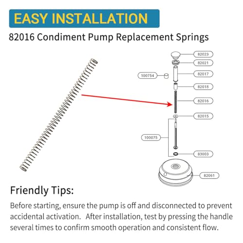 2-Pack Condiment Pump Replacement Springs Fit for S-erver 100066 | Steel Spring, 7 Inch Length, Fits 67540 79840 80320 83000 83420, Replacement for Dispenser Pump Station