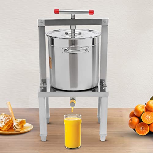 Fruit Wine Press,Large Fruit Honey Presser,Heavy-duty Cross-beam Stainless Steel Wine Press Maker with T-Handle for Outdoor,Kitchen,Height Adjustable(13.25L/448Oz Silver) - color: 13.25L/448Oz Silver