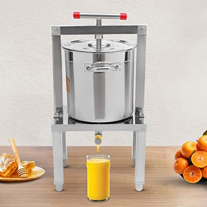 Fruit Wine Press,Large Fruit Honey Presser,Heavy-duty Cross-beam Stainless Steel Wine Press Maker with T-Handle for Outdoor,Kitchen,Height Adjustable(13.25L/448Oz Silver) - color: 13.25L/448Oz Silver