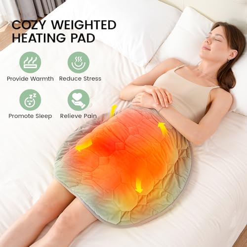 immtree Weighted Heating Pad for Period Cramps, 29" x 24" Extra Large Electric Heated Pads 5 lbs, Back Shoulder Knee Abdomen Pain Relief, Soft Warm Heavy Lap Blanket, Grey Green - color: Sage Green, size: 29"x24" 5 Pound