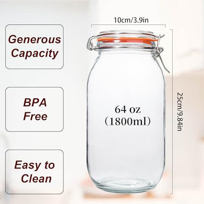 64 oz Large Mason Jars Wide Mouth,3 Pack Half Gallon Glass Pickling Jars with Airtight Lids,Air Tight Glass Storage Jars for Kitchen Canning - color: 64OZ