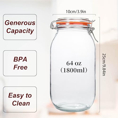 64 oz Large Mason Jars Wide Mouth,3 Pack Half Gallon Glass Pickling Jars with Airtight Lids,Air Tight Glass Storage Jars for Kitchen Canning - color: 64OZ