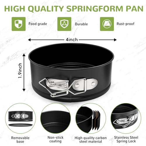 ZeroPone 4 Pack Mini Springform Pan Set, 4 Inch Non-stick Cheesecake Pan, Spring Form Pans for Baking, Springform Pans with Removable Bottom, Round Cake Pans, Small Cake Mold for Mini Cheesecake Pizza - size: 4 Inch - 4 Pack