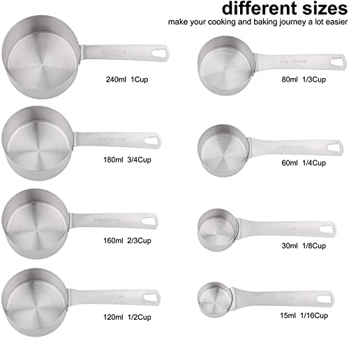 Measuring Cups and Spoons Set, 18/8 Metric & US Stainless Steel 8 Measuring Cups & 9 Spoons with 1 Leveler & 1 Measurement Conversion Chart for Baking & Kitchen - size: B: 8cups+9spoons