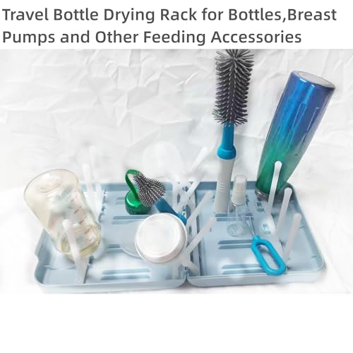 Travel Bottle Drying Rack Space Saving,Foldable Bottle Drain Rack with 16 Ribs,Portable Baby Bottle Drying Rack for Bottles,Breast Pumps and Other Feeding Accessories,Widely Used Daily Basis - color: Blue