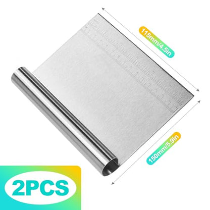 2 Pack Stainless Steel Dough Cutter & Pastry Scraper, Bench Knife with Measuring Scale, Multipurpose Food Chopper for Bread, Pizza & Cake, Professional Baking Tools