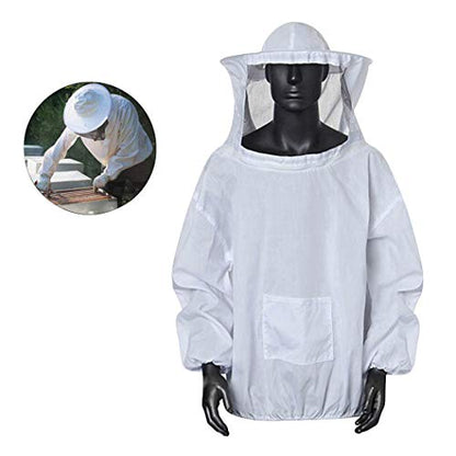 HAOZAIKEJI Professional Beekeeper Jacket Pull Over Beekeeping Suit Breathable Beekeeper Protective Clothing with Veil Hood for Beginner and Professionals - color: White