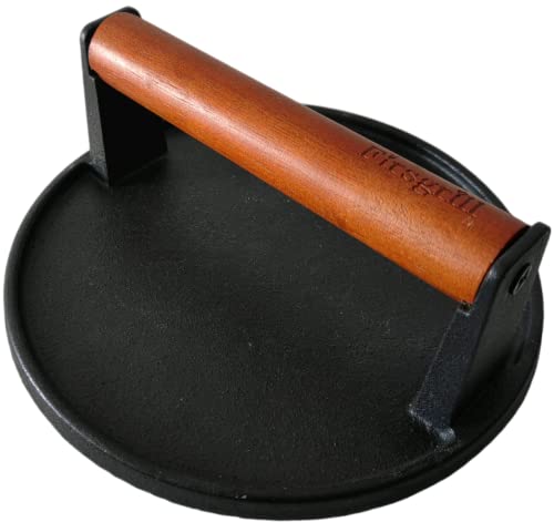 Firsgrill Burger Press 7.08" Round,Heavy-Duty Cast Iron Smash Burger Press Meat Steak With Wood Handle for Blackstone Camp chef Pitboss Weber Griddle Grills(Round) - size: 7.1" x 7.1" x 2.9"