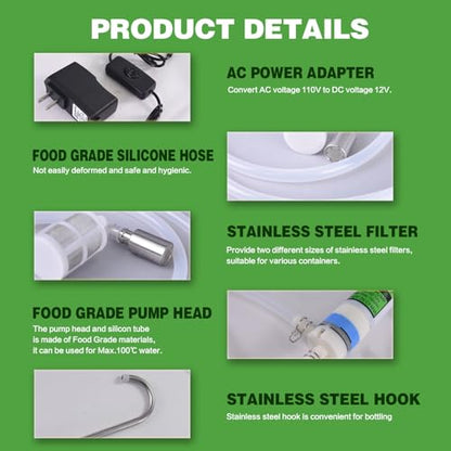 Food Grade Mini Electric Water Transfer Pump 100-240V for Ice Maker,Coffee Machine and Water Cooling,Auto Siphon Small Self Priming Pump for Bottling Wine,Beer and Kombucha,1.2L/Min,Low Noise