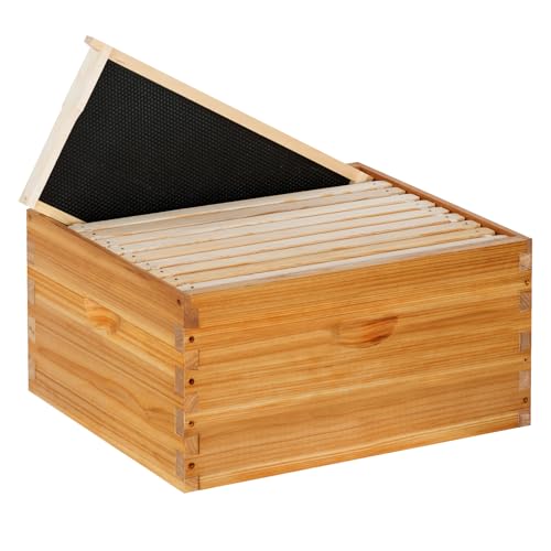 10 Frame Langstroth Deep Brood Beehive Box, Premium Cedar Dipped in Beeswax, Complete Frames & Wax Foundations, Deep Brood Hive Kit for Beginner Beekeepers(Unassembled) - size: 10 frame deep