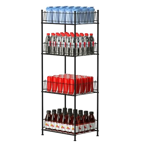 ETELI Water Bottle Organizer 4 Tier FreeStanding Water Bottle Holder Storage Rack Floor Metal Drink Soda Can Organizer for Pantry Kitchen Food Storage, Black - color: Black, size: 4 Tier,12.5"D x 16.7"W x 42.6"H