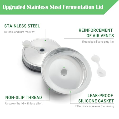 4 Pack Fermentation Kit, Stainless Steel Fermentation Lids and Glass Weights for 86MM Wide Mouth Mason Jars (No Jars)