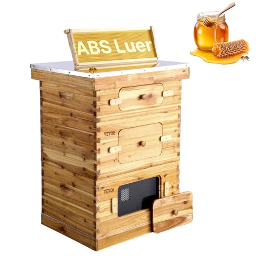 VEVOR Bee Hive 10 Frame Bee Hives Starter Kit, Beeswax Coated Fir Wood, 2 Deep + 1 Medium Bee Boxes Langstroth Beehive Kit, Transparent Acrylic Windows with Foundations for Beginners Pro Beekeepers - size: Deep Box x 2+ Medium Box x 1