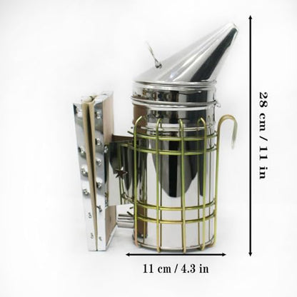 Leather +Smoker Stainless Steel w/Heat Shield Beekeeping Equipment,Bee Hive Smoker (304)