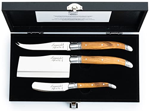 Laguiole Style De Vie Cheese Knives, Luxury Line, Olive Wood, Set of 3 Pieces, Giftbox Included - size: Small