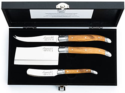 Laguiole Style De Vie Cheese Knives, Luxury Line, Olive Wood, Set of 3 Pieces, Giftbox Included - size: Small