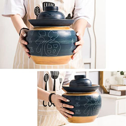 ZHOUXIAO Retro Traditional Chinese Porcelain Pickle Jar, Ceramics Fermentation Crock Pickling Pot,Fermenting Jar with Water Seal Airlock Lid Stoneware Fermenter for Kimchi Sa 3.5KG