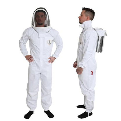 Professional Bee Suit with Gloves – Premium Cotton Beekeeper Suit, includes Detachable Fencing Veil & Goatskin Bee Gloves, Complete Protective Gear Kit - Medium - size: Medium