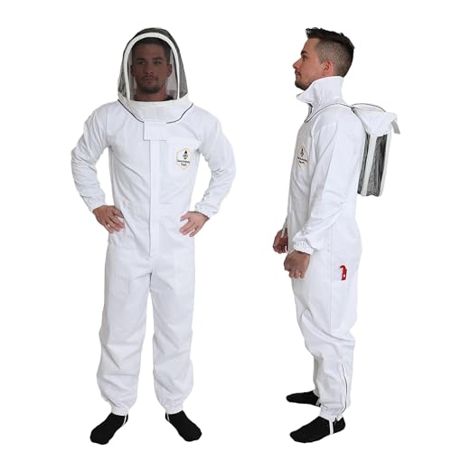 Professional Bee Suit with Gloves – Premium Cotton Beekeeper Suit, includes Detachable Fencing Veil & Goatskin Bee Gloves, Complete Protective Gear Kit - 2XL - size: XX-Large