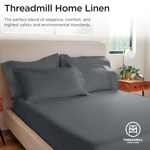Hotel Quality Luxury 600 Thread Count 100% Cotton Twin Size Sheets, 3 Pc Sateen Weave Dark Grey Sheet Set, Premium Soft Sheets with Elasticized Deep Pocket by Threadmill - color: Dark Grey Solid, size: Twin