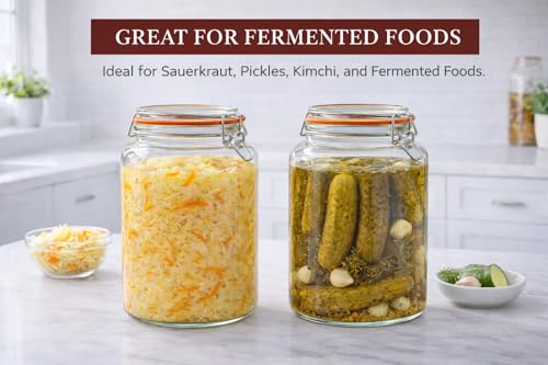 1 Gallon Wide Mouth Glass Jars, Airtight Leakproof Canisters with Lids, Clear Food Storage Containers for Pantry Kitchen, Great for Flour Sugar Rice Dry Goods, Pickling Fermenting, 2 Pack