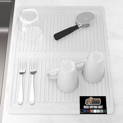 GORILLA GRIP 100% BPA-Free Patented Silicone Dish Drying Mat for Kitchen Counter, 18x16 Inch, Water Catching Ribbed Design, Easy Clean Waterproof Sink Liner, Heat Resistant, Fits Under Rack, White - color: White, size: 18" x 16", style: Silicone