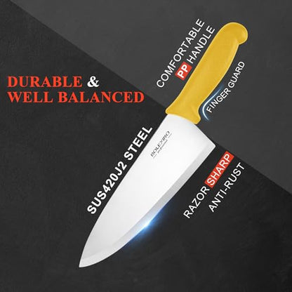 8 inch Japanese High Carbon Stainless Steel Chef Knife, Professional Extra Sharp Wide Cook Knife with Non-slip Ergonomic Handle, for Kitchen Home Restaurant - color: Yellow