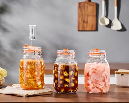1.8L Wide Mouth Fermentation Jars with Airlocks, 2-Pack | Wide-Mouth Glass Jars with Self-Burping Airlocks for Sauerkraut, Kimchi, Pickles, Mead, Cider and Other Homemade Ferments