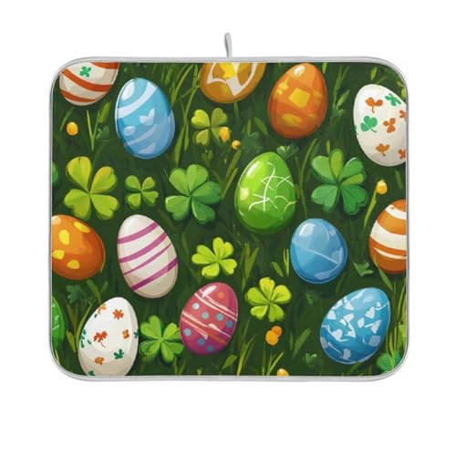 Clovers and Easter Eggs Spring Dish Drying Mat for Kitchen Counter Microfiber Absorbent Dish Drainer Rack Mat Small Kitchen Drying Mat Heat Resistant Drying Pad for Counter 18x16 - color: Clovers and Easter Eggs Spring, size: 16x18in