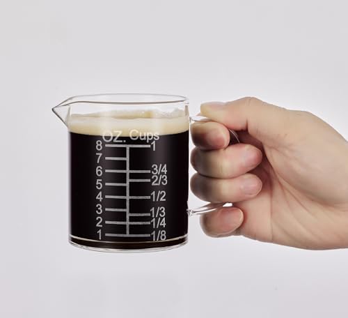 Ackers Etched Graduated Glass Measuring Cup - [Insulated Handle | V-Shaped Spout] - High Borosilicate Glass Measuring Cup for Kitchen or Dining, Easy to Read, 250ml (8oz, 1 Cup) - size: 250 ML (8 Oz, 1 Cup) - Etched Graduated