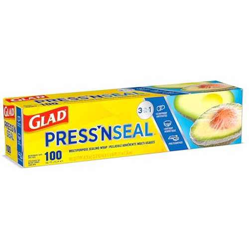 Glad Press'N Seal Plastic Food Wrap, 100 Square Foot Roll, Pack of 3, (Package May Vary) - size: 100 Sq Ft (Pack of 3)