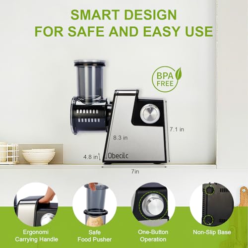 Upgraded 300W Electric Cheese Grater with 7 Stainless Steel Blades, Cheese Shredder Electric for Slicing, Shredding & Grinding Vegetables, Fruits and Nuts,Easy One-Touch Control