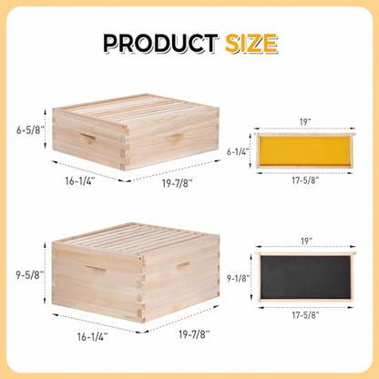 BeeCastle 10-Frame Complete Bee Hives and Supplies Starter Kit, Beehives for Beginners with Beehive Frames and Waxed Foundations (2 Deep Bee Boxes & 2 Medium Super Bee Boxes)