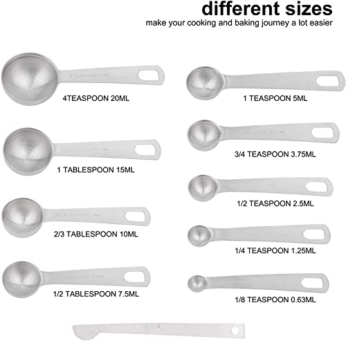 Measuring Cups and Spoons Set, 18/8 Metric & US Stainless Steel 8 Measuring Cups & 9 Spoons with 1 Leveler & 1 Measurement Conversion Chart for Baking & Kitchen - size: B: 8cups+9spoons