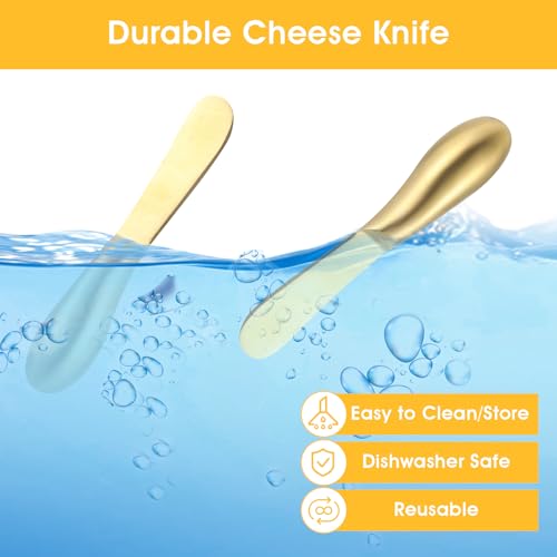 Dimeho 2 Pcs Butter Knife Little Cheese Spreader Knives Stainless Steel Spreader Knife Set Cocktail Knives for Condiments Cheese Charcuterie Board Jam Pastry making and Other Kitchen Daily - color: gold