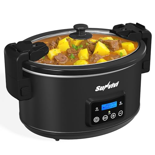 Sunvivi 8.5 Quart Programmable Slow Cooker: Multi-Cooker Food Warmer with Locking Lid & Digital Timer, Adjustable Tempature Control, Dishwasher Safe, Perfect for Families and Gatherings, Black - color: Black