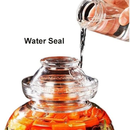 Fermentation Jar, 2.5 Liter Pickle Kimchi Jar with Water Seal Lid | Wide Mouth, Food Grade, Clear Glass, for Making Pickles Kimchi Sauerkraut and Fermenting Vegetables Fruits, Wine Brewing - size: 2.5L