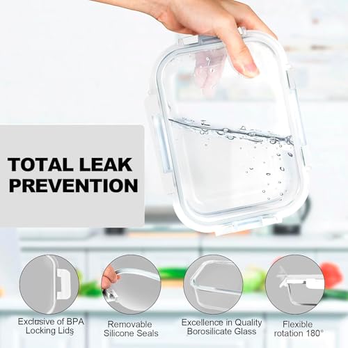VERONES 10Pack Glass Meal Prep Containers, Airtight Glass Lunch Containers,Stackable Food Storage Containers Set with Lids,Exclusive of BPA, for Microwave,Oven, Freezer&Dishwasher Friendly,White - color: White