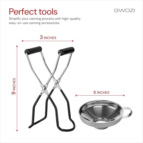 Canning Tongs Jar Lifter & Canning Funnel with Wide Mouth, Set of 2 - All Size Canning Jar Lifter with Rubber Grips - Canning Jar Lifter Tongs Secure Grip, Stainless Steel