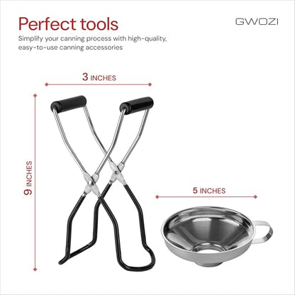 Canning Tongs Jar Lifter & Canning Funnel with Wide Mouth, Set of 2 - All Size Canning Jar Lifter with Rubber Grips - Canning Jar Lifter Tongs Secure Grip, Stainless Steel