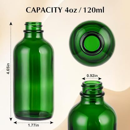 Small Glass Bottles with Lids Boston Round Shot Bottles for Health, Immunity, Ginger Juice, Essential Oils, Potion - Leak Proof Mini Travel Containers (Green UV, 4oz-24Pack) - color: Green UV, size: 4oz-24Pack